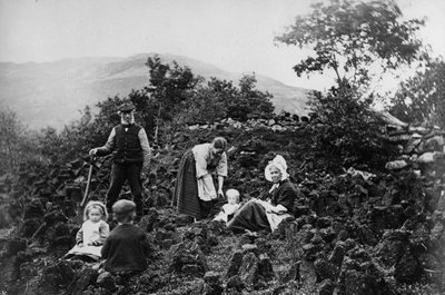 Crofting Family Cutting Peat by James Valentine